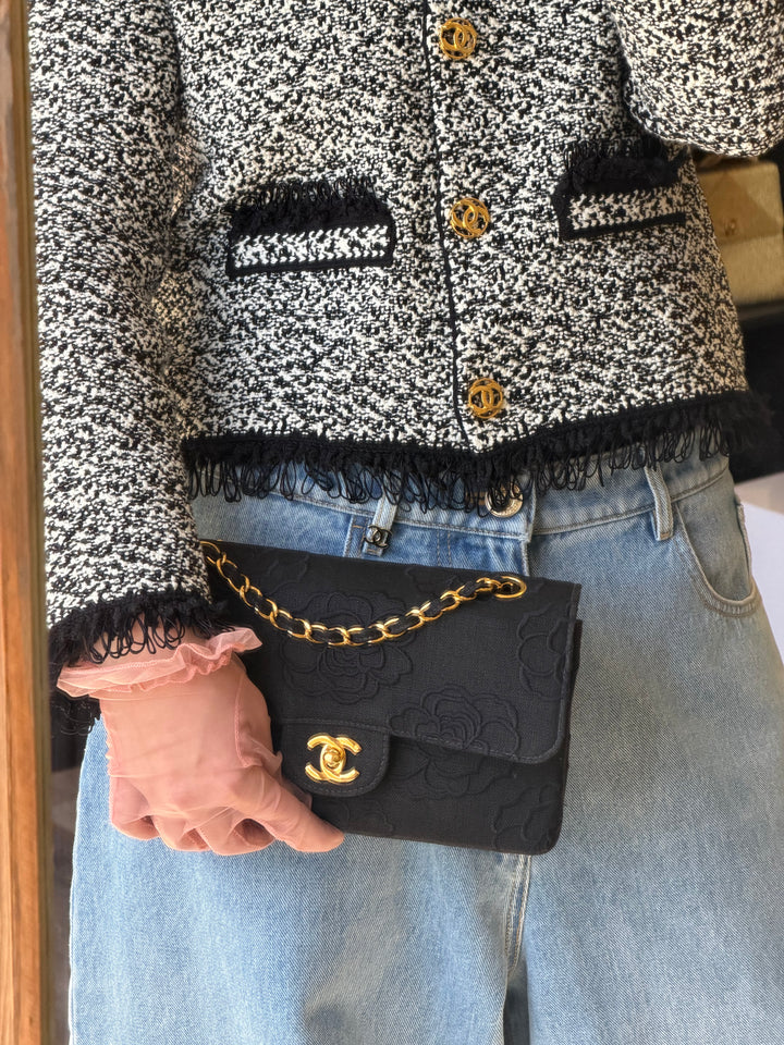 Chanel Classic Flap Small Camellia Black 24K Gold Hardware 1997