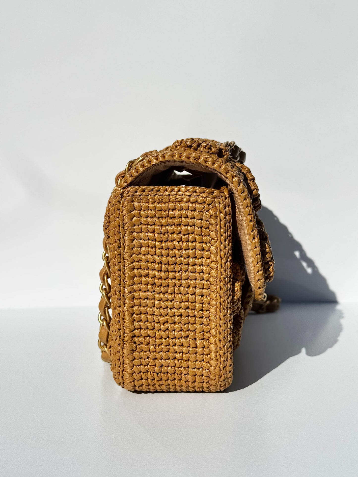 Chanel 24P Tan Braided Raffia Medium Flap Bag