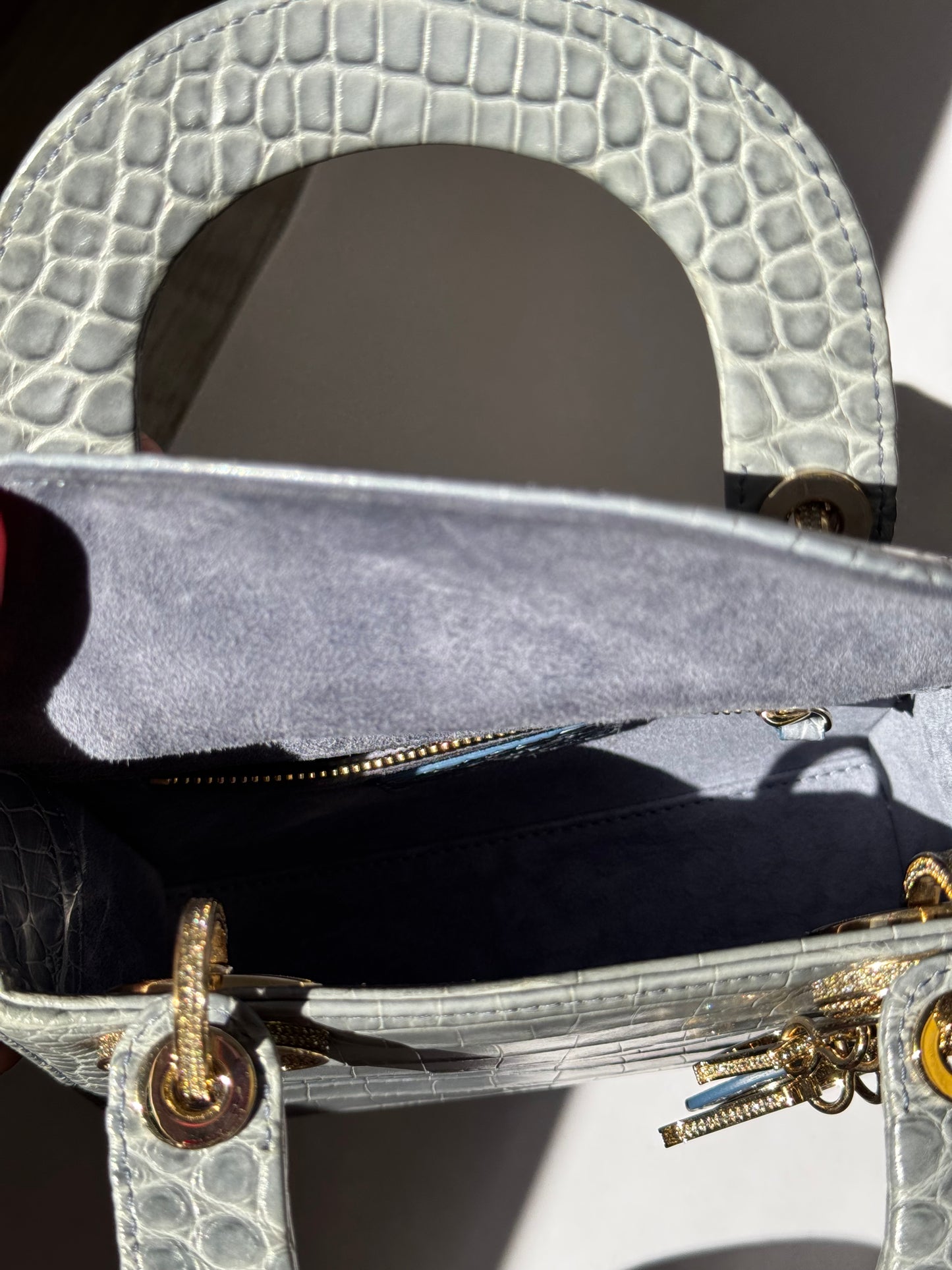 Lady Dior Baby Blue Crocodile Mini Top Handle