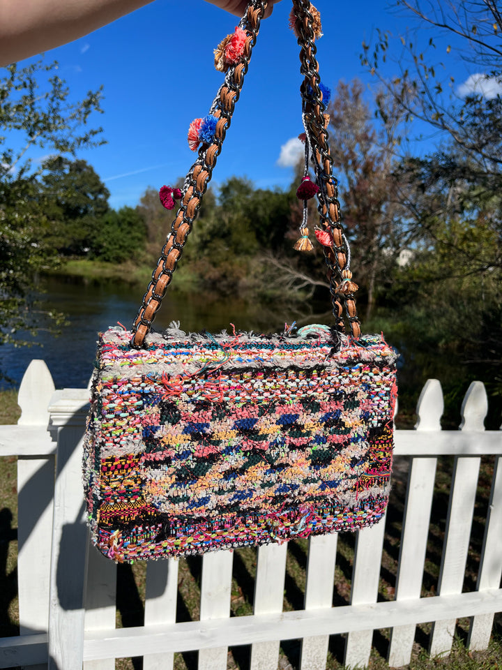 Chanel Jumbo Multicolor Tweed Pom Pom Flap