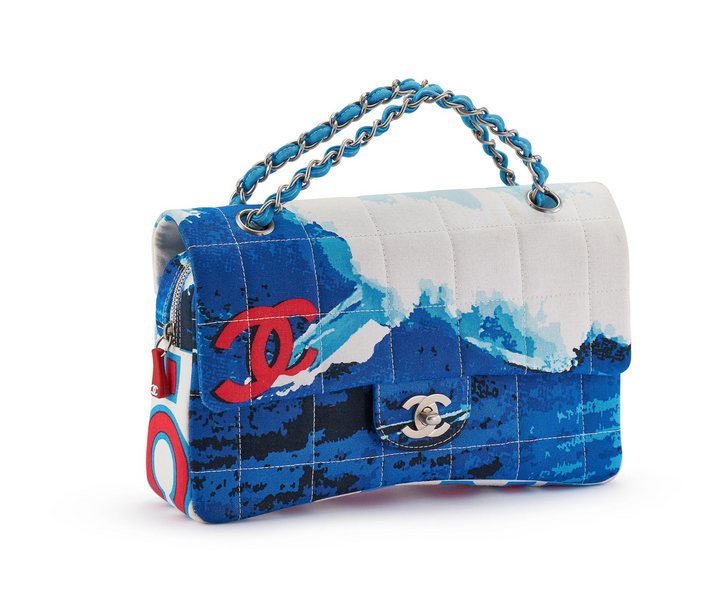 Chanel Surf Line Choco Bar Flap Blue Canvas Silver Hardware 2002