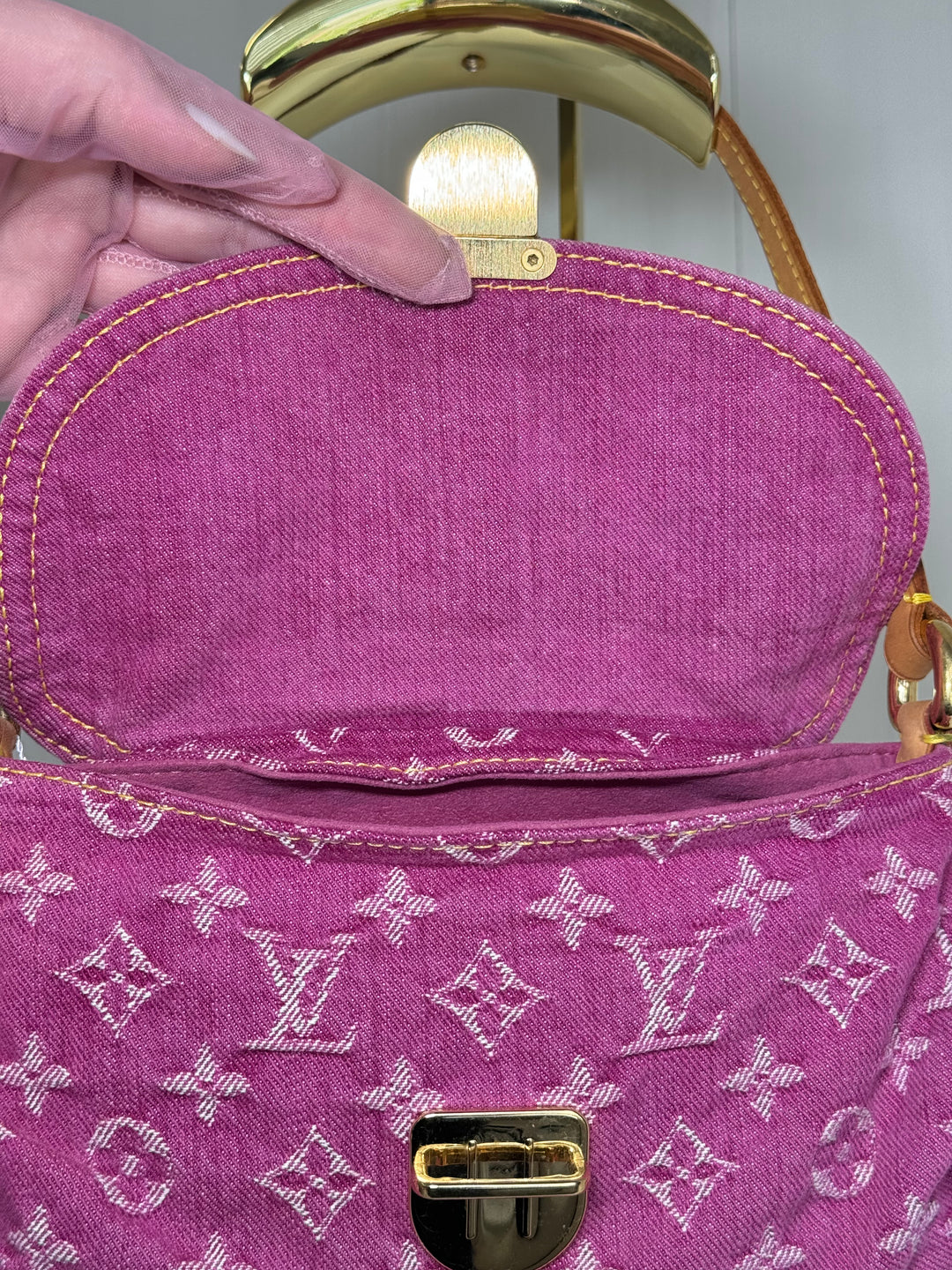 Louis Vuitton Pink Monogram Denim Mini Pleaty + Coin Pouch