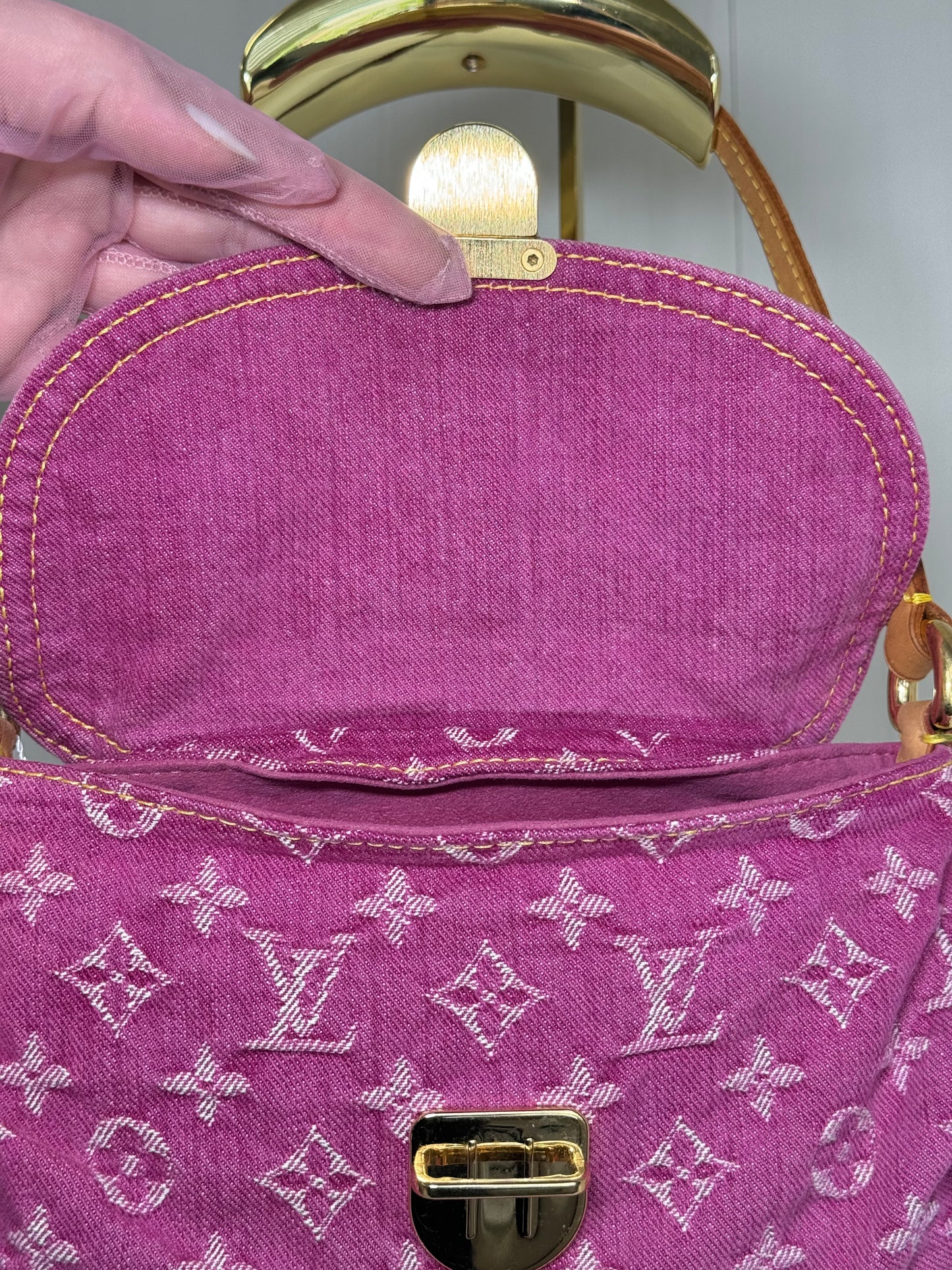 Louis Vuitton Pink Monogram Denim Mini Pleaty + Coin Pouch