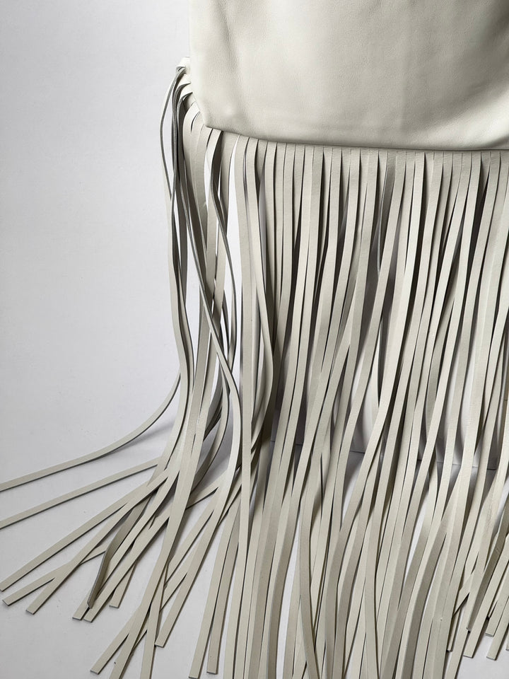 Bottega Veneta White Nappa Fringe Shoulder Bag