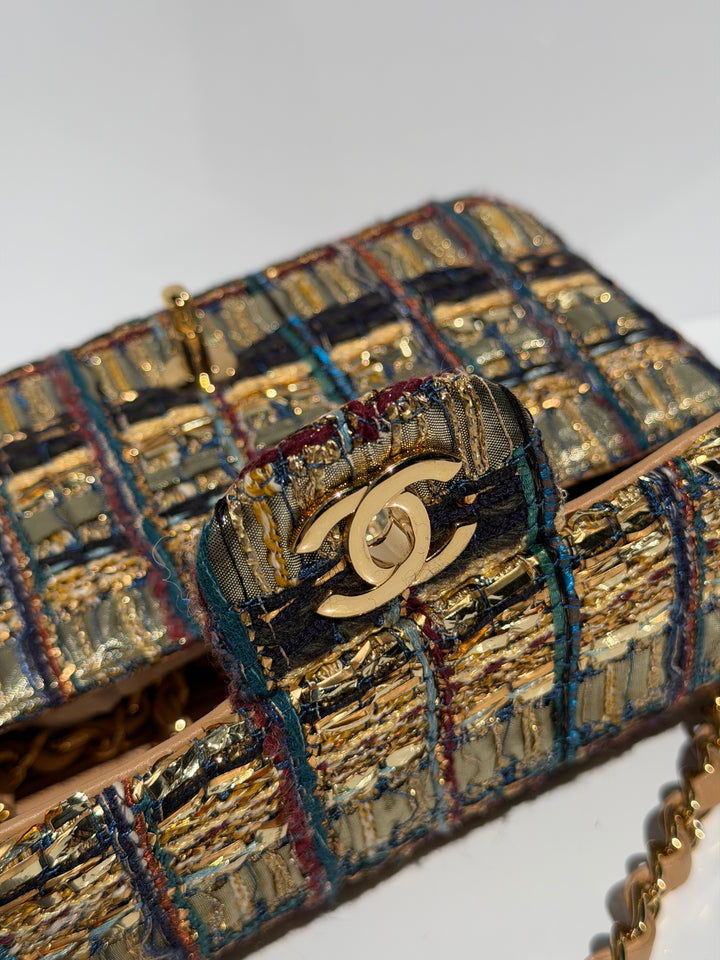 Chanel 19A Egyptian Mini Rectangular Flap Multicolor Tweed with Gold Hardware 2019