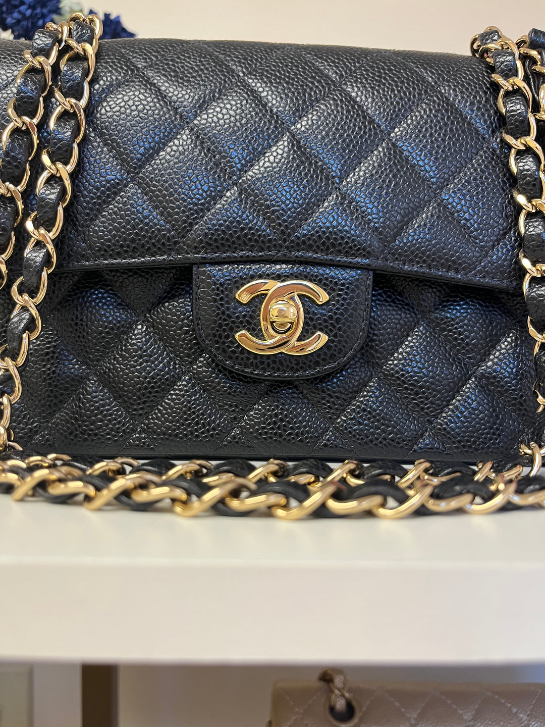 Chanel 7 Series Black Small Vintage Caviar Classic Flap Bag