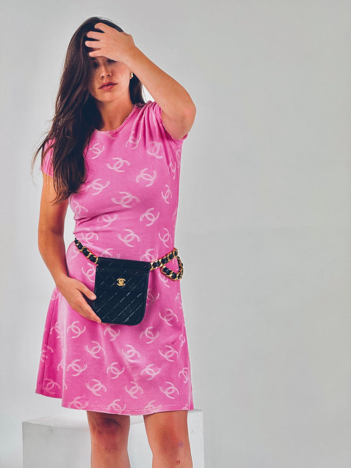 Chanel Spring 1996 Pink Velour CC Dress