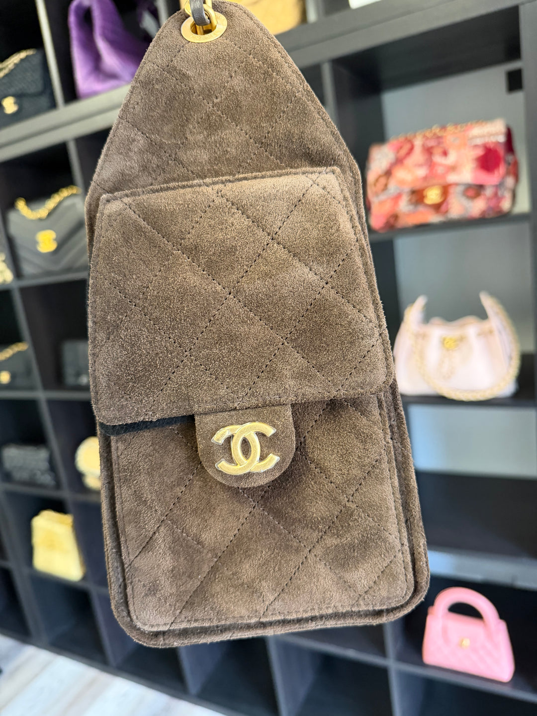 Chanel Small 25 Hobo Bag Brown Suede Antique Gold Hardware