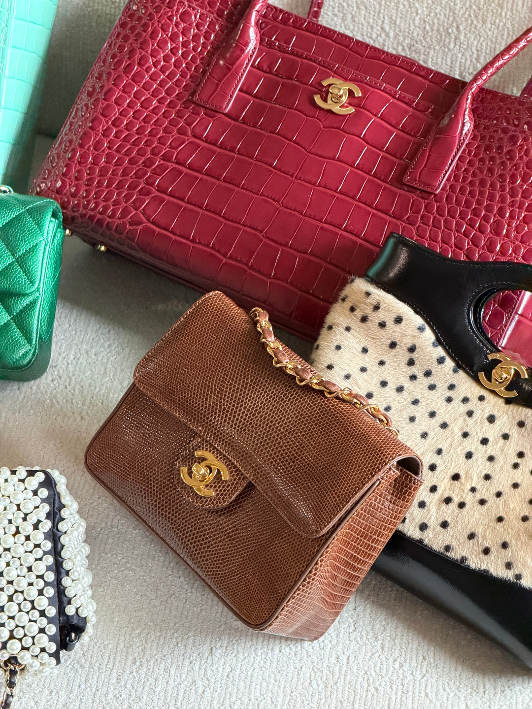 Chanel Brown Vintage Lizard Mini Square Flap Bag 24K Plated Gold Hardware 1986