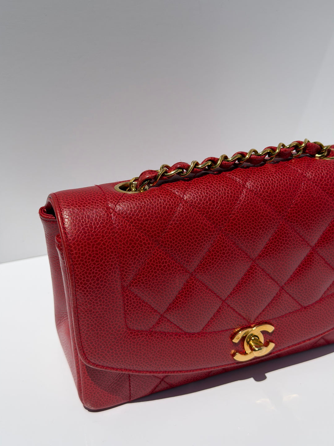 Chanel Small Diana Flap Bag Caviar Red 24K Plated Gold Hardware 1994