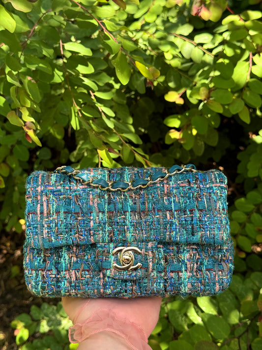 Chanel 19A Blue Egypt Tweed Mini Flap