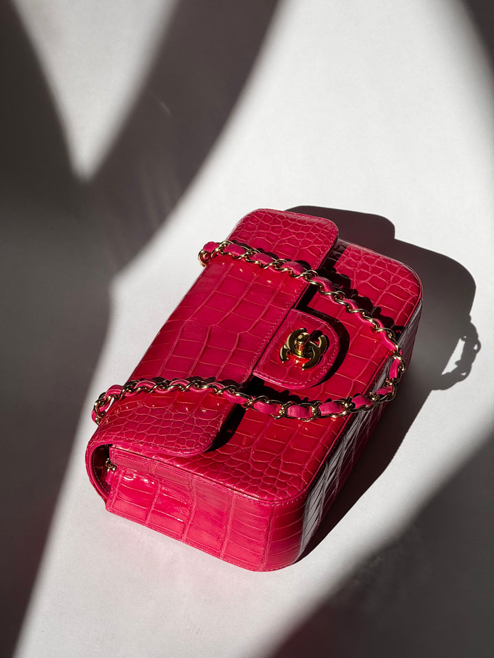 Chanel Pink Crocodile Mini Rectangular Flap Bag