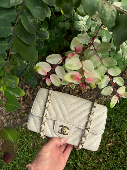 Chanel Cream Chevron Caviar Mini Flap Bag