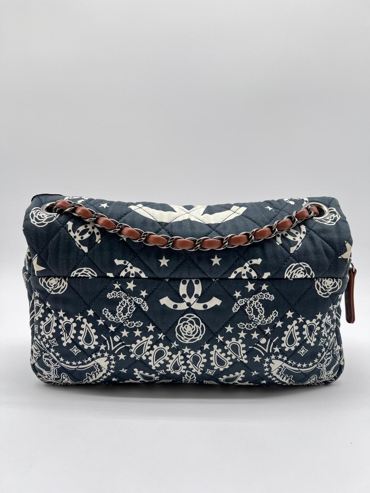Chanel 2014 Paris Dallas Medium Navy Bandana Flap Bag