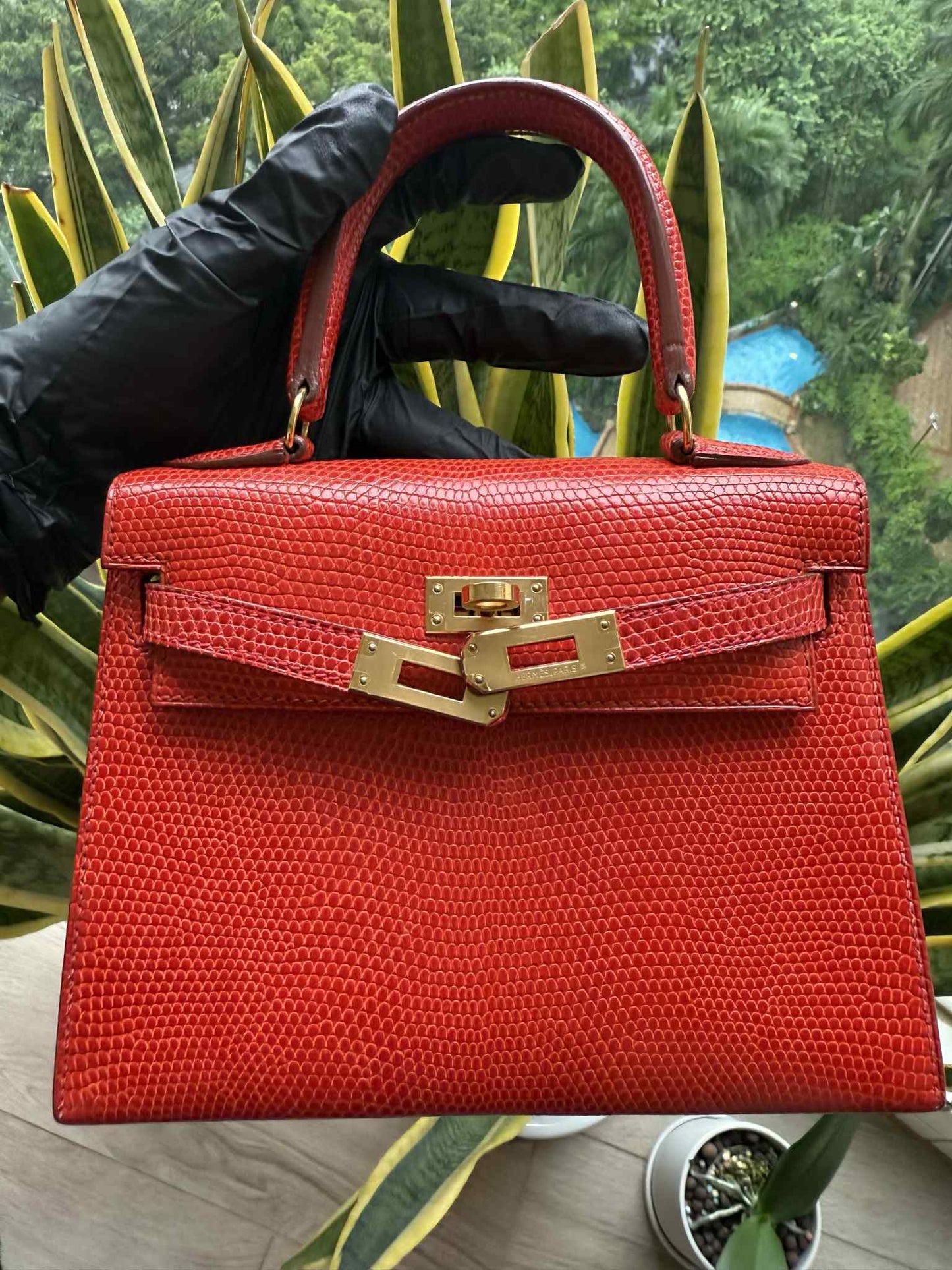 Hermes Vintage Red Lizard Kelly Sellier 20