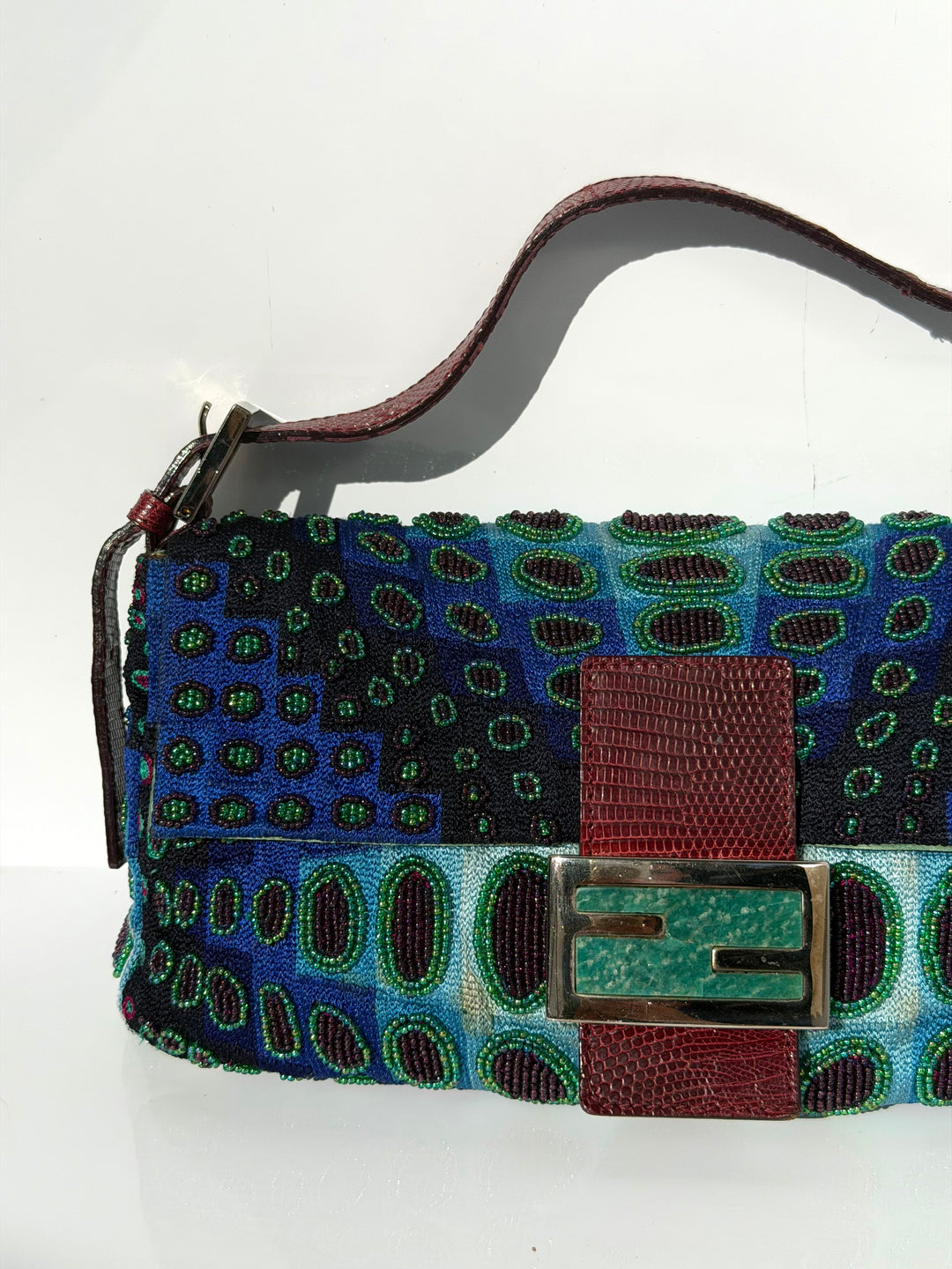 Fendi Victor Vasarely Beaded Baguette Python Trim Silver Hardware 2001