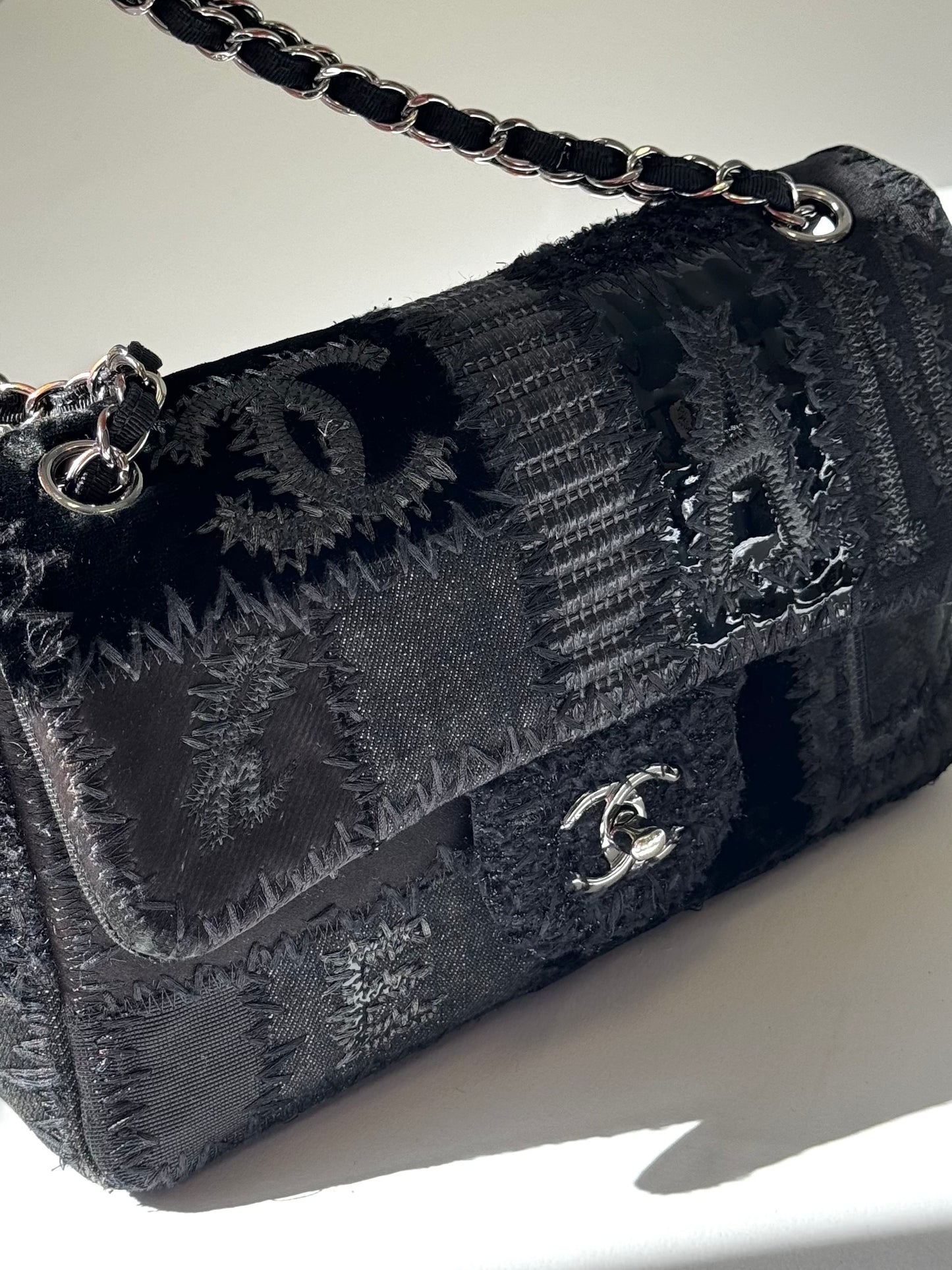 Chanel Black Patchwork Medium Single Flap Bag