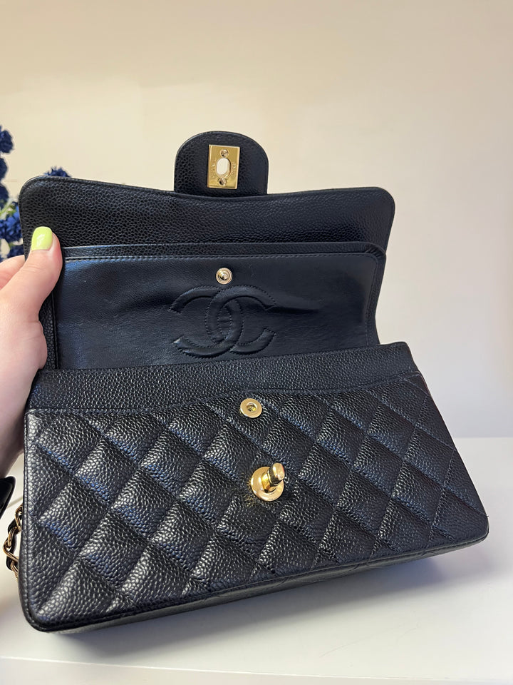 Chanel 7 Series Black Small Vintage Caviar Classic Flap Bag