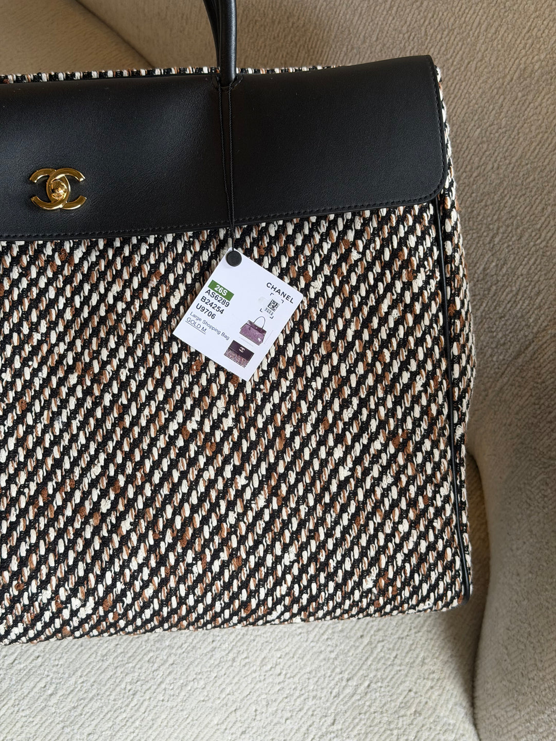 Chanel XXL Shopping Tote Black Calfskin and Multi Tweed Gold Hardware 2026