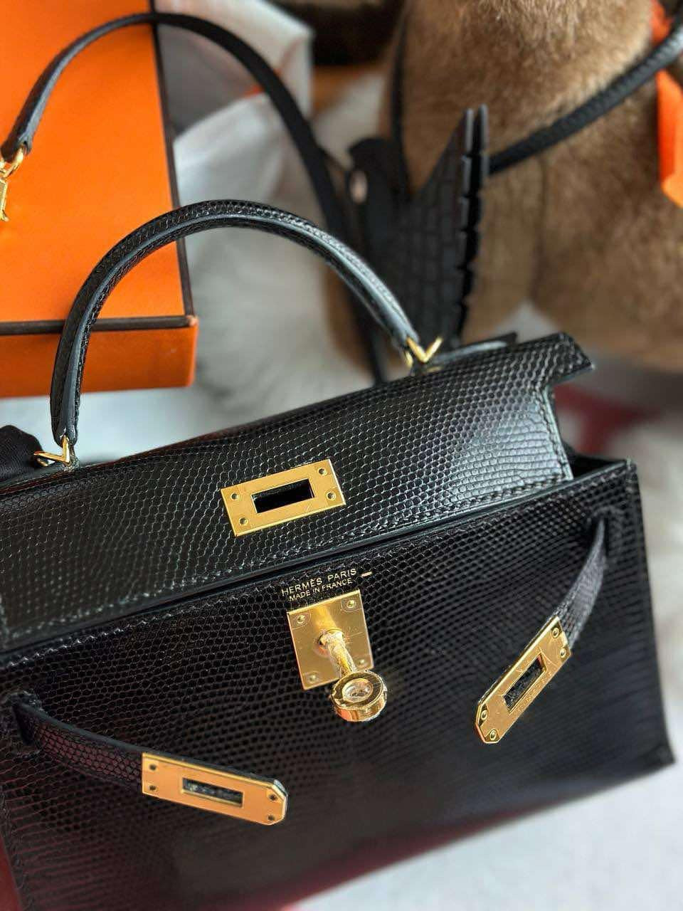 Hermes Mini Sellier Black Lizard Kelly 20