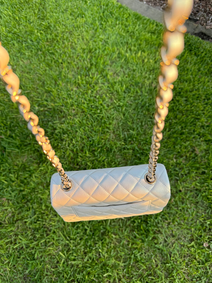 Chanel 21S White Iridescent Calfskin Mini Flap Bag