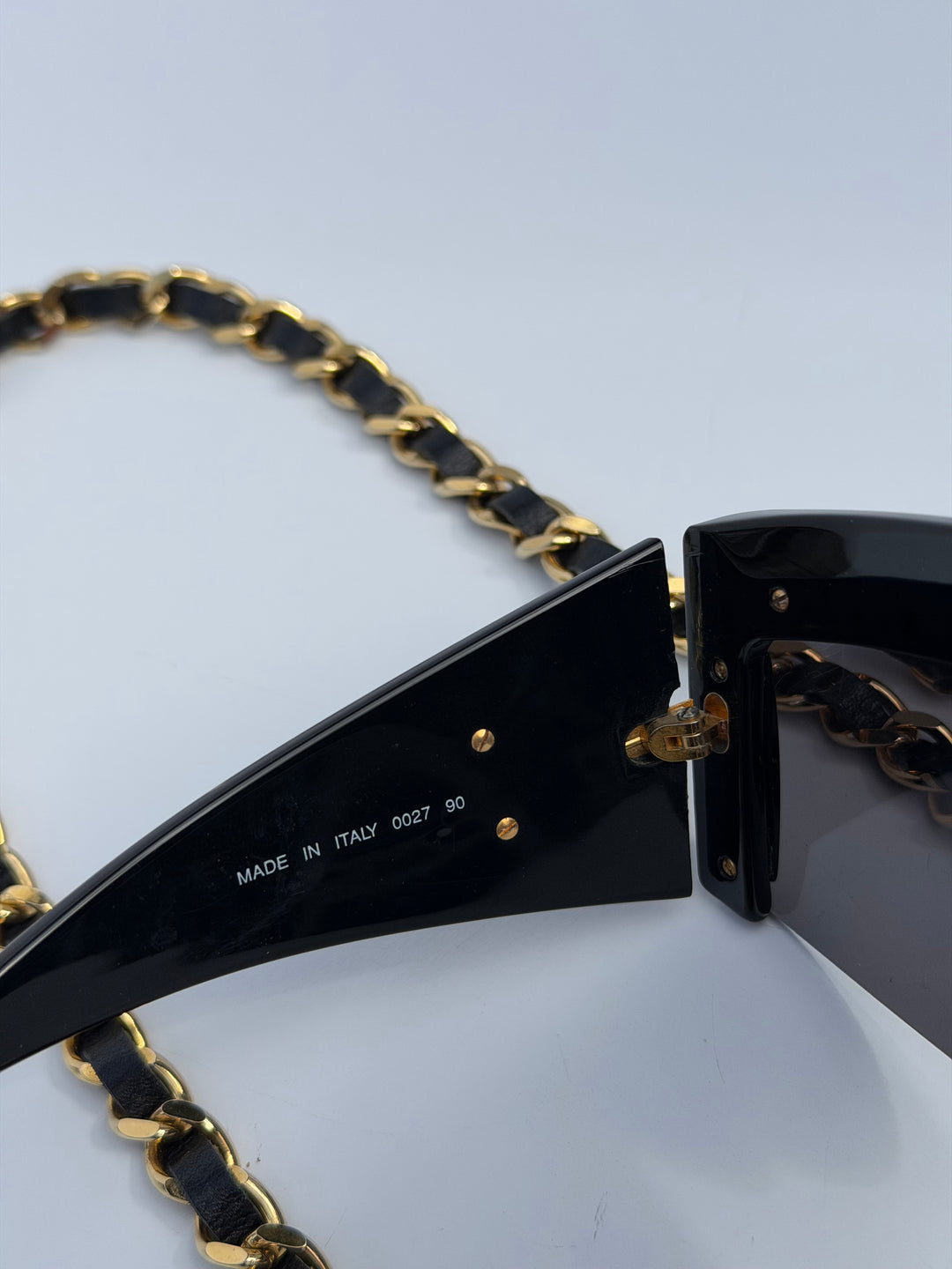 Chanel 1992 Runway Chain Sunglasses Black Gold Hardware