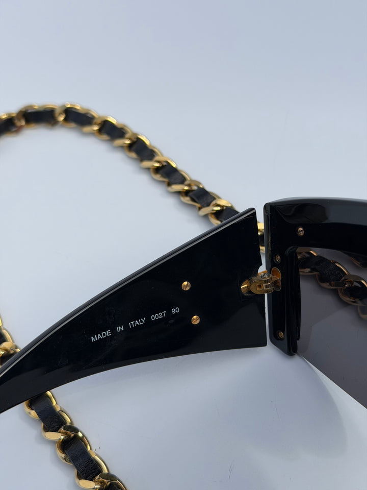Chanel 1992 Runway Chain Sunglasses Black Gold Hardware