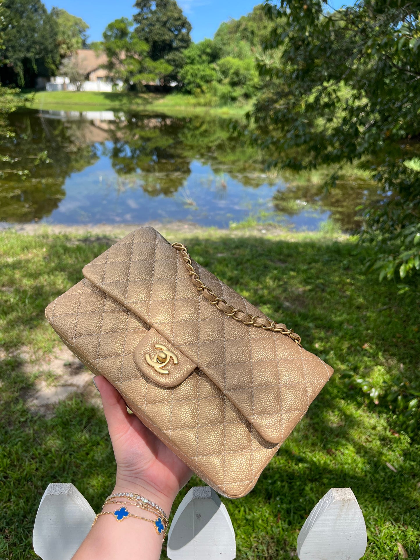 Chanel Gold Metallic Medium Caviar Double Flap Bag