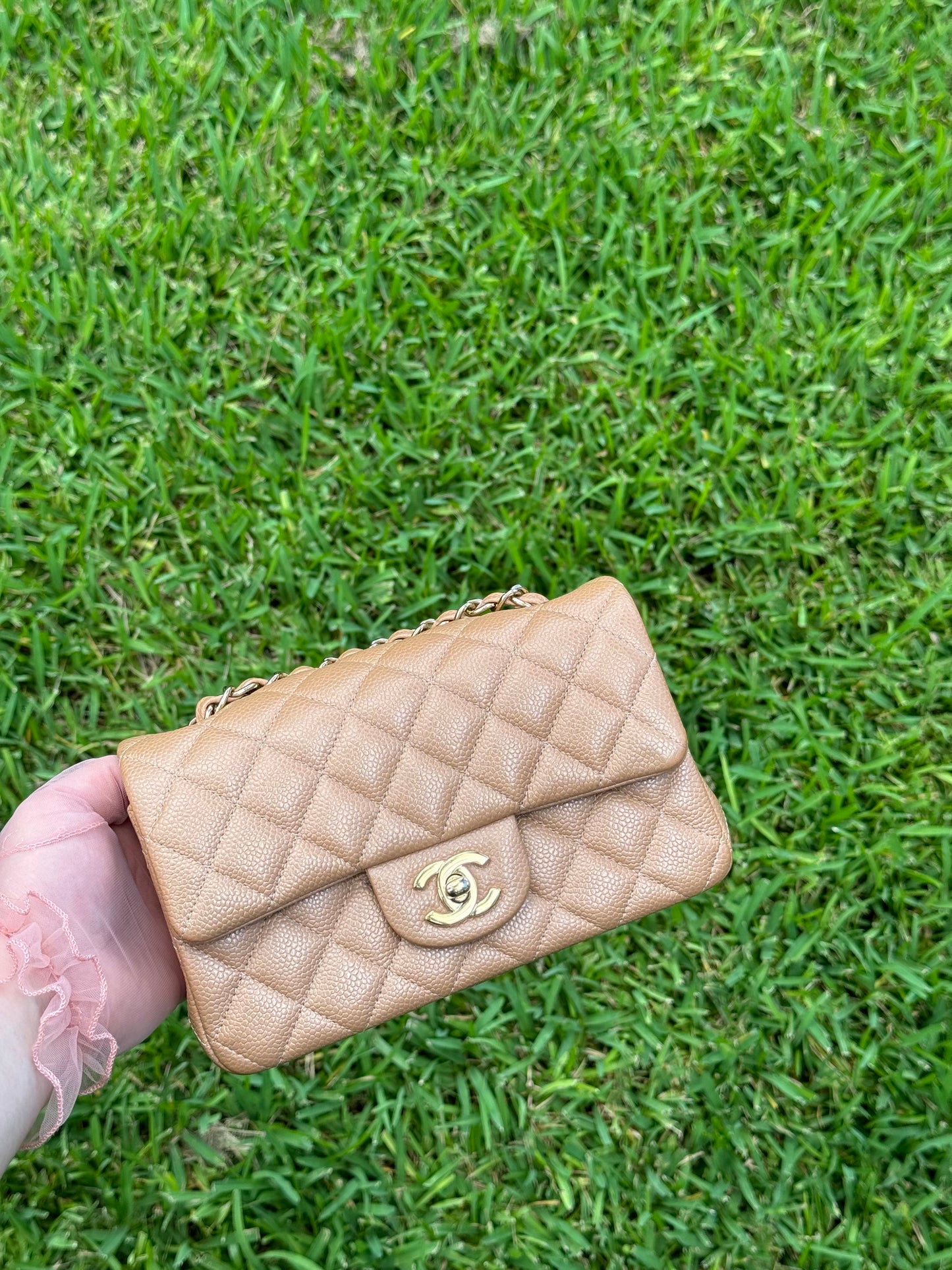 Chanel 18S Dark Beige Caviar Mini Flap Bag