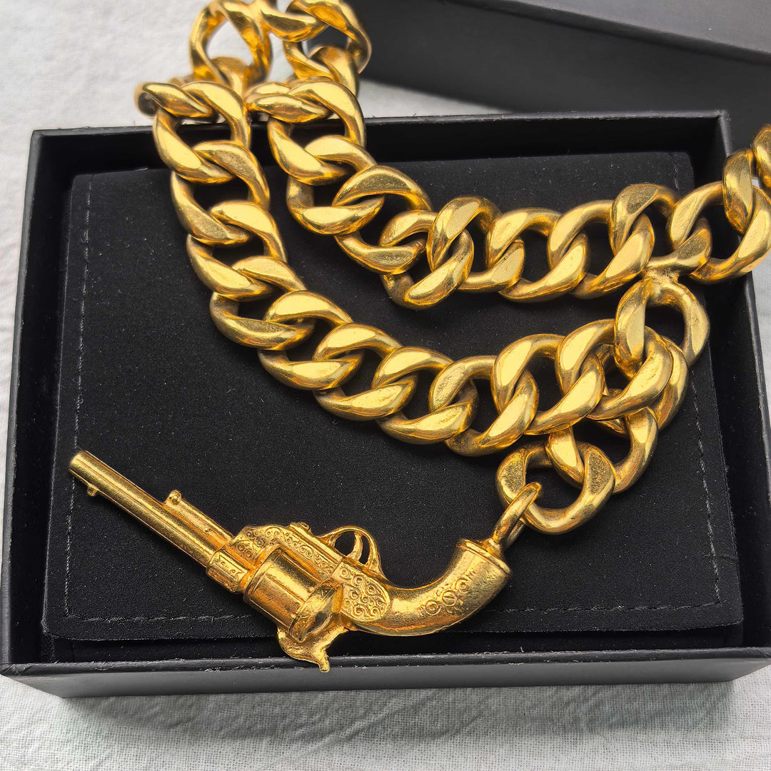 Chanel Vintage Pistol Chain Necklace Gold Hardware 1980s