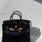 Hermes 18K Yellow Gold Diamond Black Porosus Crocodile Birkin 35