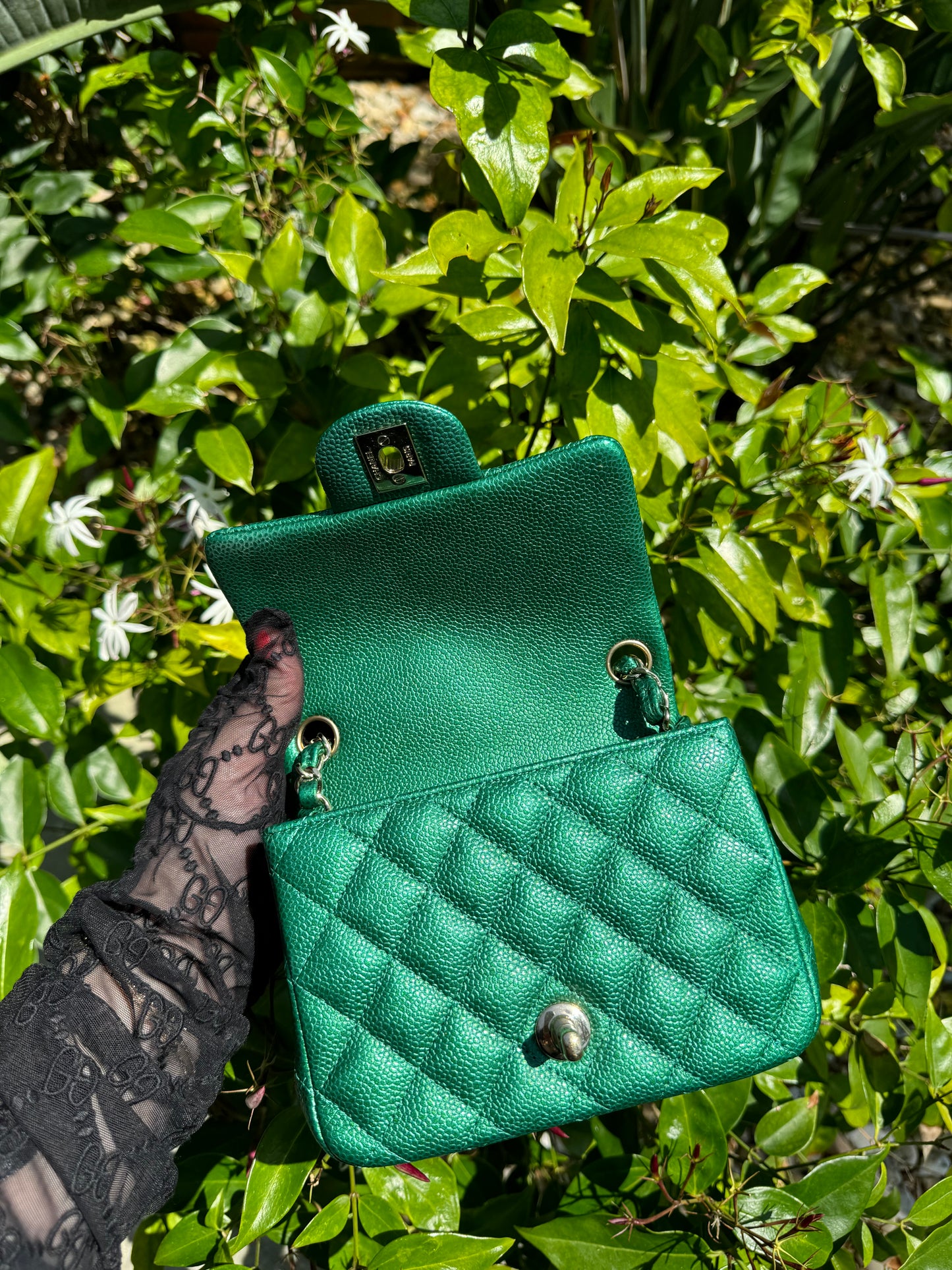 Chanel 18S Emerald Green Mini Square Caviar Flap Bag