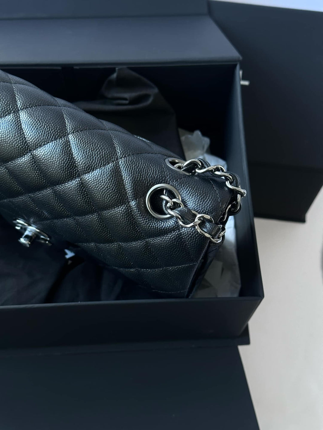 Chanel 18C Small Black Caviar Iridescent Classic Flap Bag + RHW