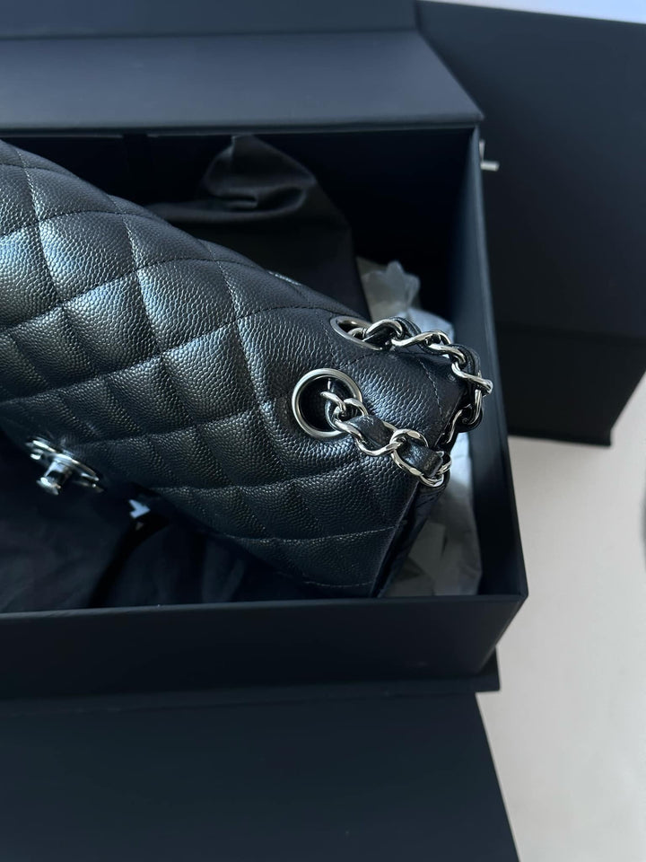 Chanel 18C Small Black Caviar Iridescent Classic Flap Bag + RHW