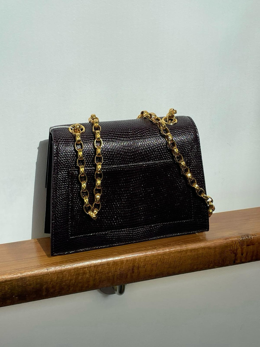 Chanel Small Trapezoid Flap Bag Burgundy Lizard Leather Gold Hardware With Bijoux Chain 1989
