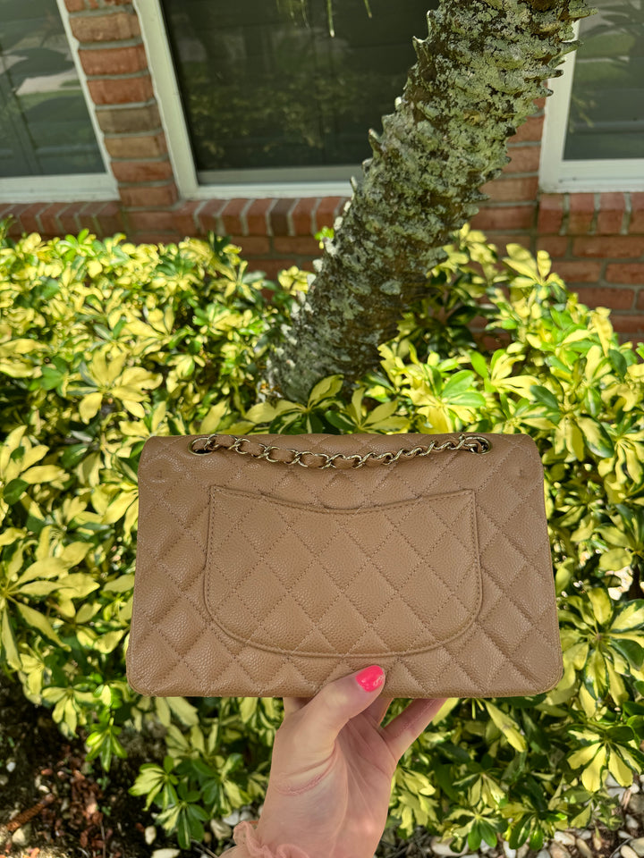 Chanel 18S Dark Beige Medium Caviar Flap Bag