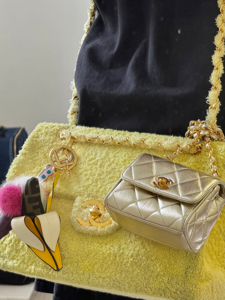 Chanel 1994 Vintage Metallic Gold Extra Mini Flap Bag