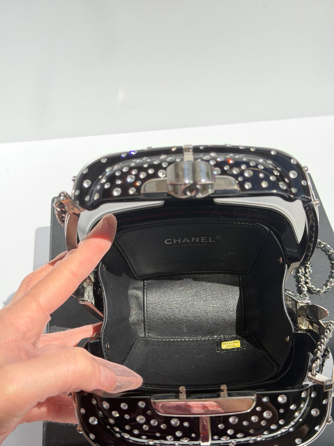 Chanel Ski Gondola Swarovski Minaudière Black Silver Hardware 2019
