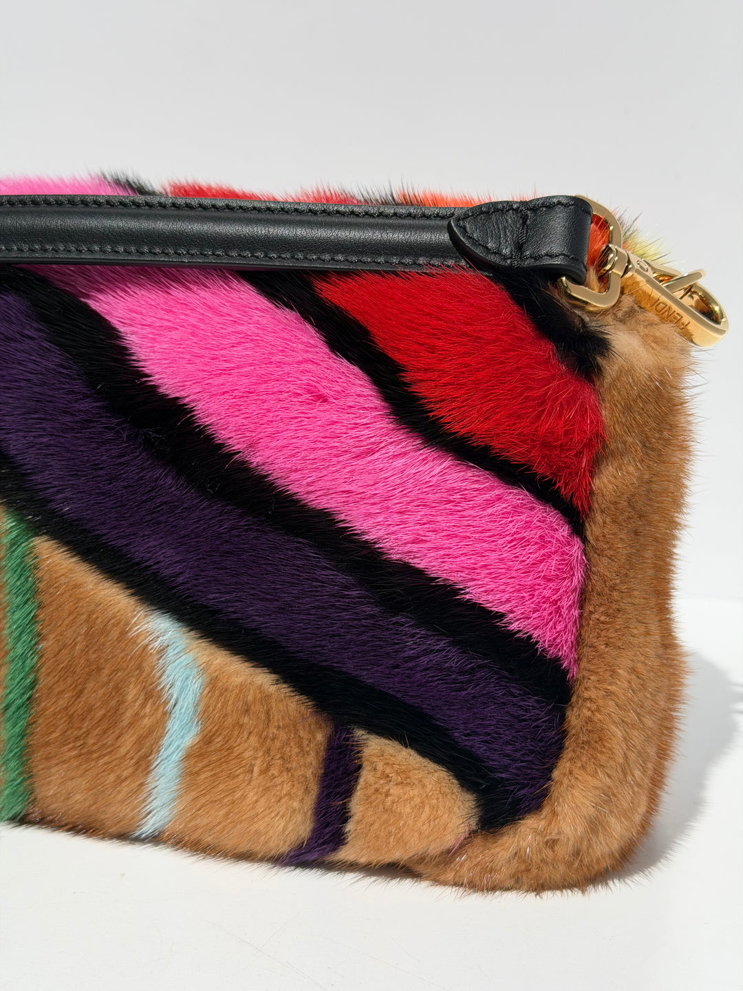 Fendi Baguette Visone Intarsio Arcobaleno Multicolor Mink Fur Gold Hardware 2022