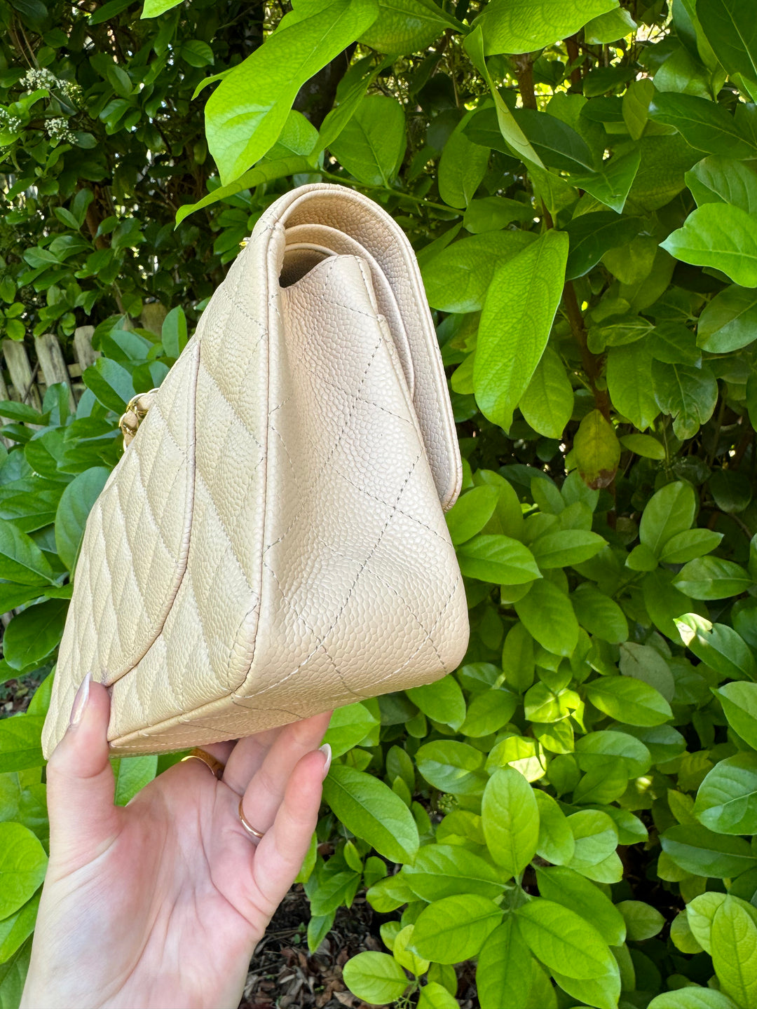 Chanel 2008 Beige Claire Medium Caviar Classic Flap W 24K GHW