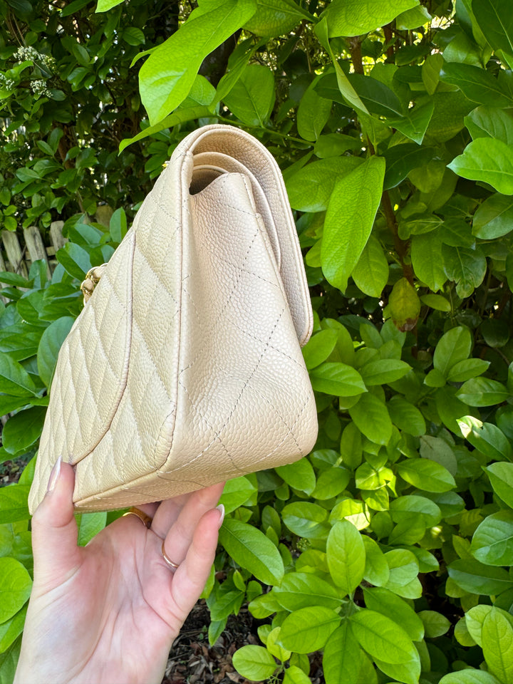 Chanel 2008 Beige Claire Medium Caviar Classic Flap W 24K GHW