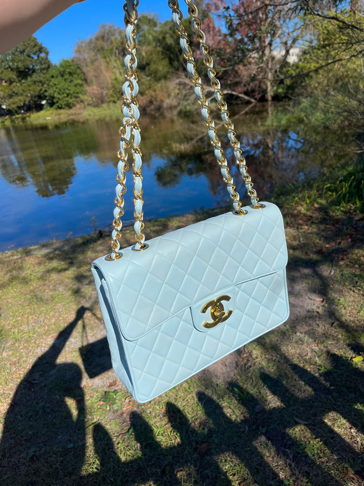 Chanel Baby Blue Maxi Lambskin Flap Bag