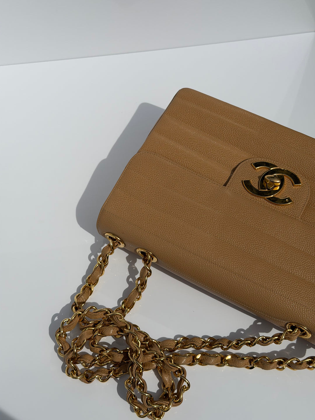 Chanel Classic Flap Jumbo Horizontal Dark Beige Caviar 24K Gold Hardware 1996