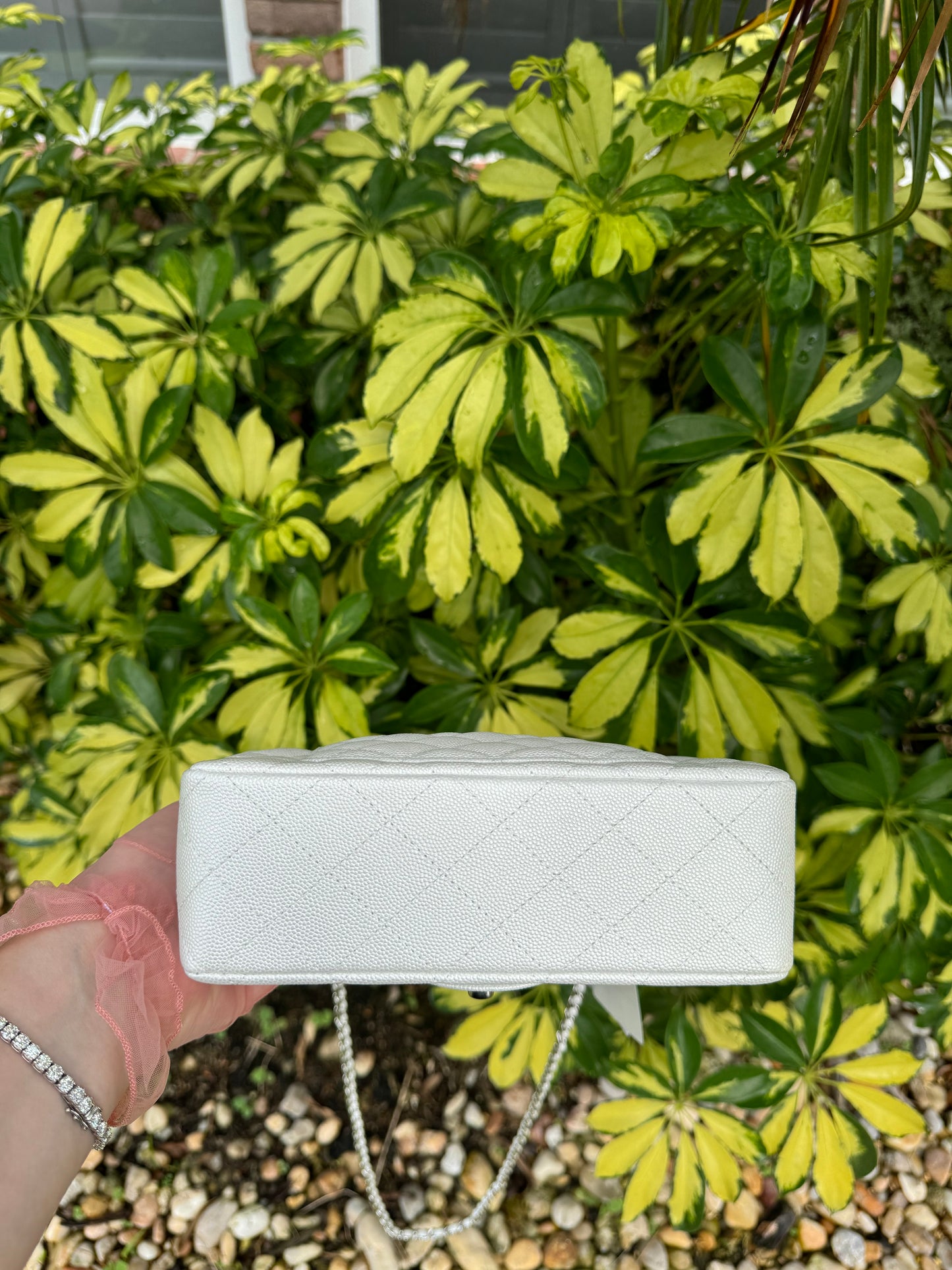 Chanel 21S Mini Iridescent White Caviar Top Handle