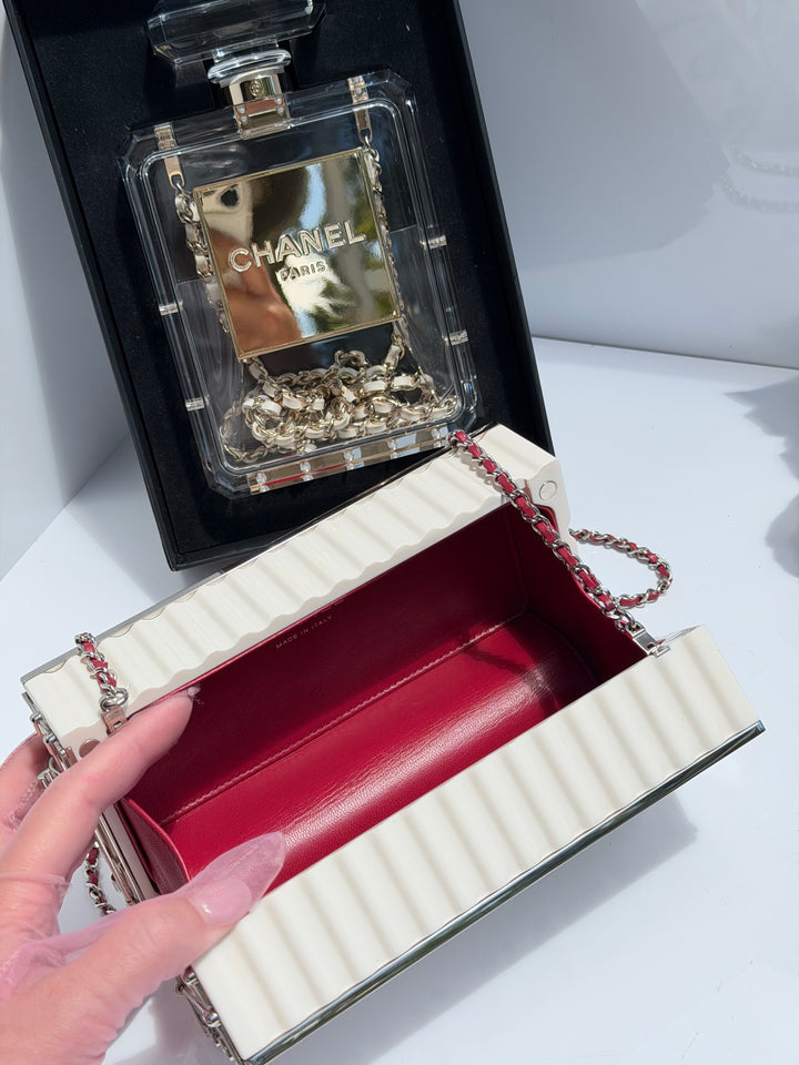 Chanel Shipping Container Bag Lucite White Silver Hardware 2018
