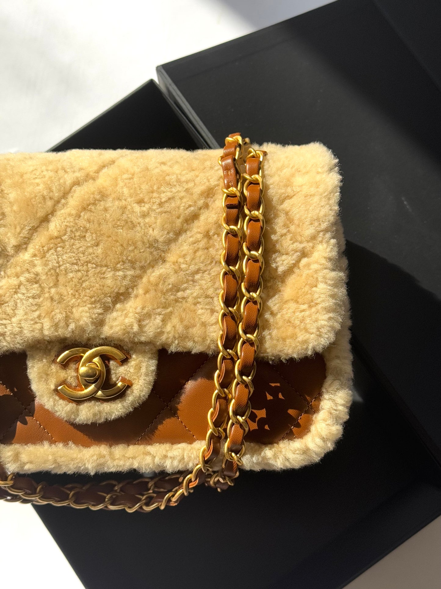 Chanel 24K Brown Shearling Medium Flap Bag