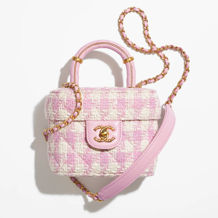 Chanel Pink Ecru Tweed Handle Crush Small Vanity Case