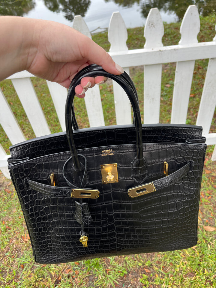 Hermes Black Matte Croc Birkin 35 GHW