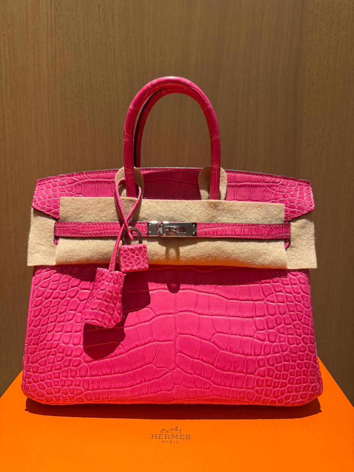 Hermes Rose Shocking Matte Alligator Birkin 25