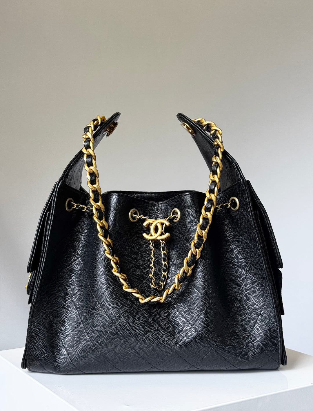 Chanel 25 Black Small Caviar Hobo Bag